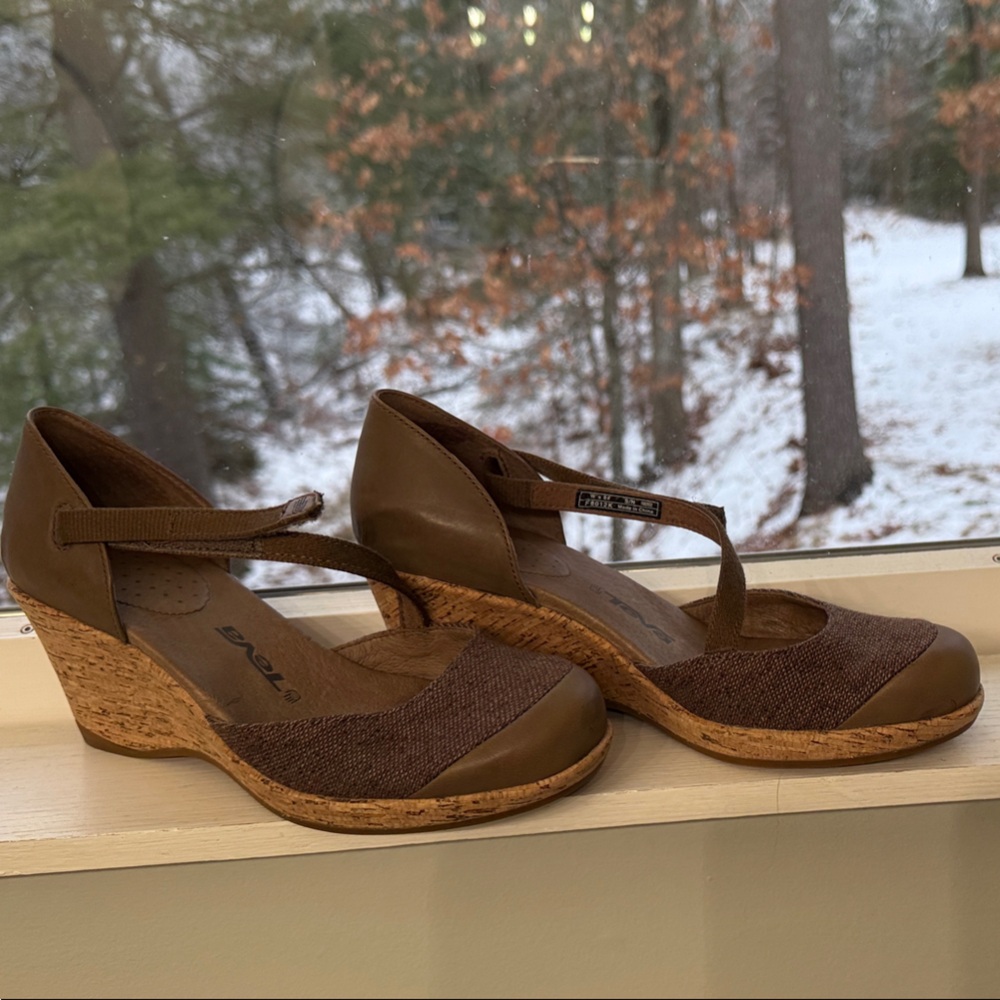 Teva Brown Cork Wedge Sandals